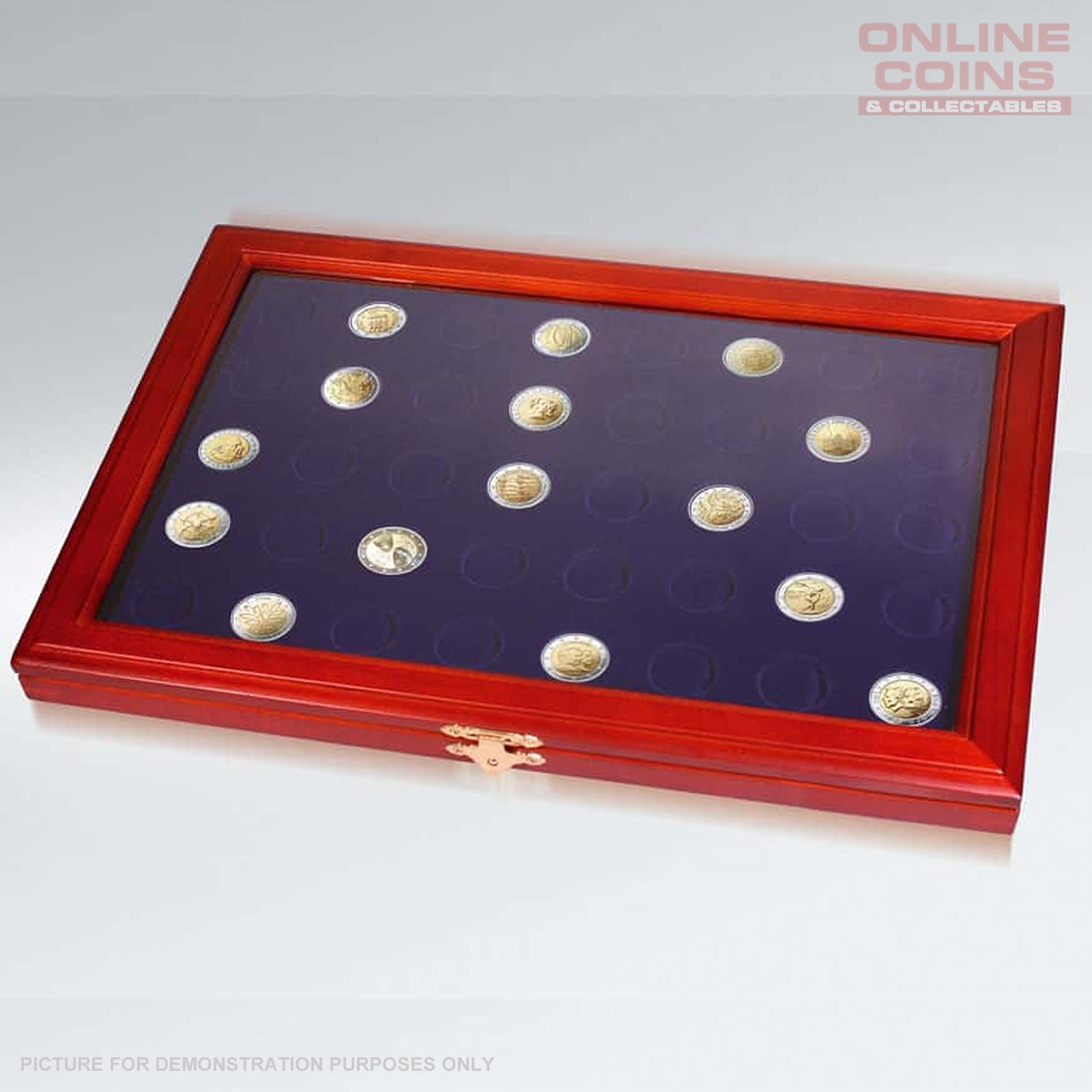 SAFE - Timber and Glass Coin Display Case - Square Recesses - 40 x 30mm